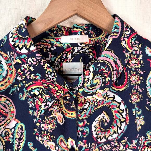 CHICO’s Paisley Button Down Shirt Size 3/XL Cotton Lightweight Summer‎ Coastal - Picture 2 of 9